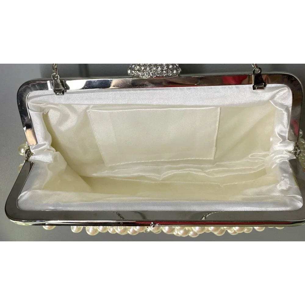 Women Ivory Pearl&Rhinestone Dress Clutch Purse Wedding Prom Crossbody 5x9.5x1